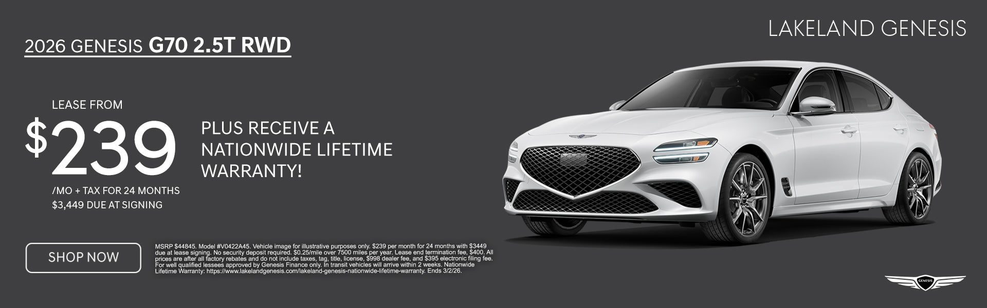 2026 G70 2.5T Lease from $239/mo