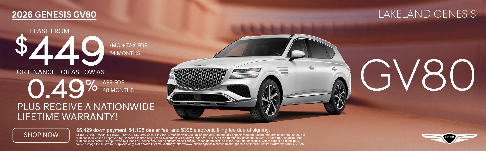 2026 Genesis GV80 Lease from $449/mo