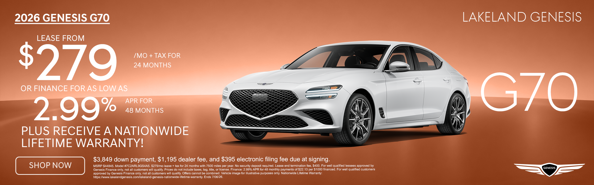 G70 $279/mo for 24 months OR get 2.99% APR
