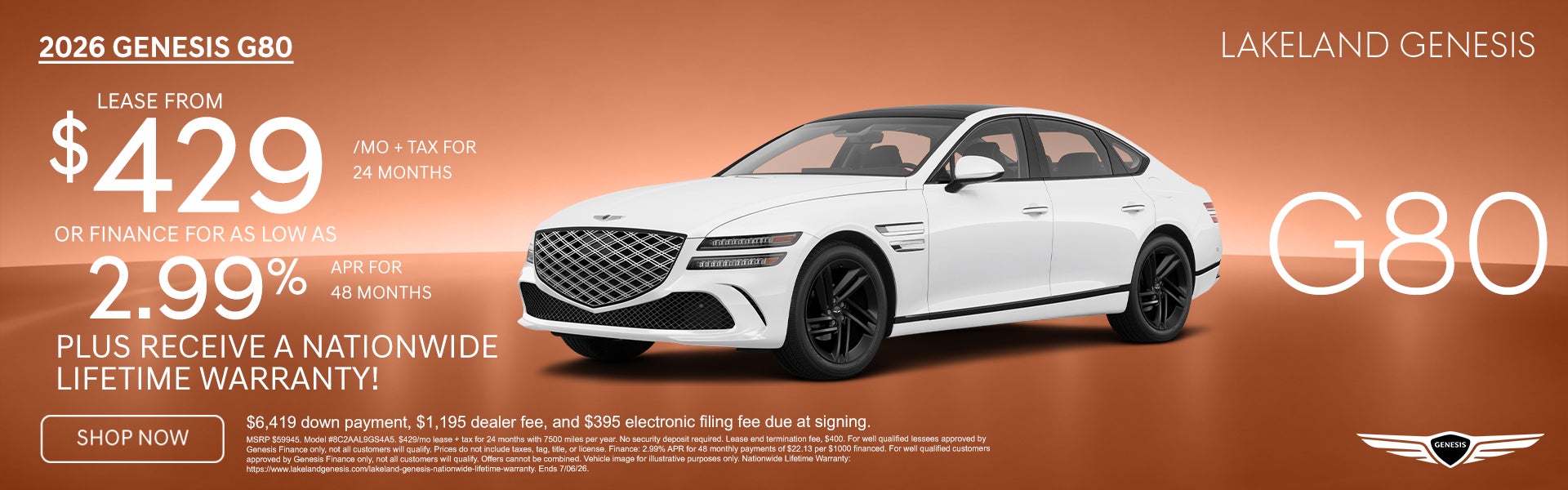 G80 lease from $429/mo or 2.99% APR