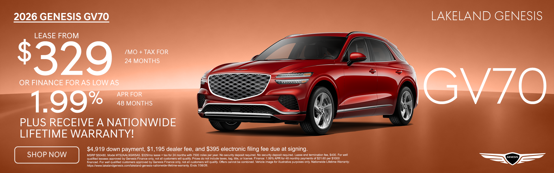 2026 Genesis GV70 2.5T Select Lease from $359 per month