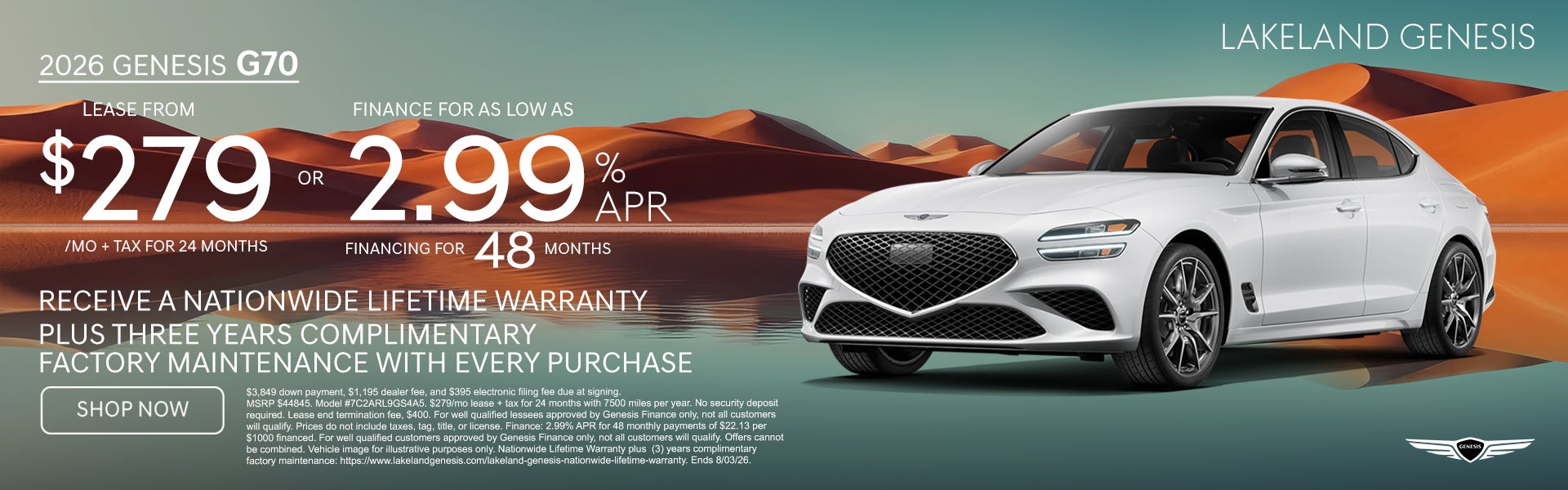 2026 GENESIS G70 - Lease from $279/mo