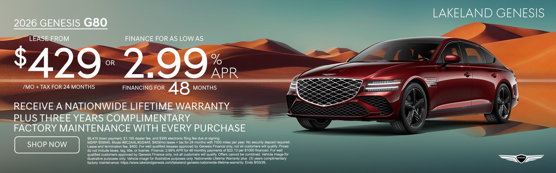 2026 Genesis G80 - Lease from $429/mo
