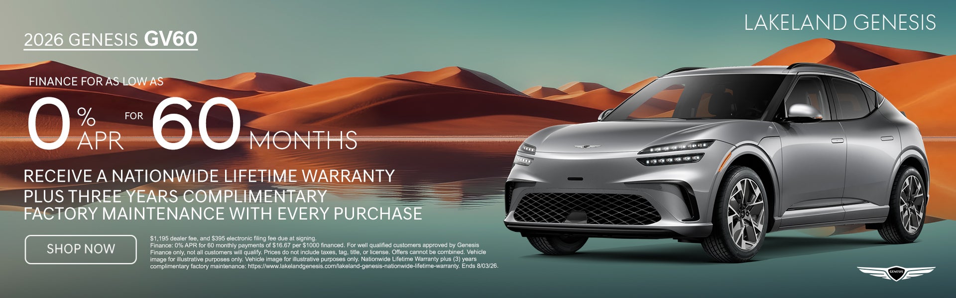 2026 Genesis GV60 = 0% for 60 / mo