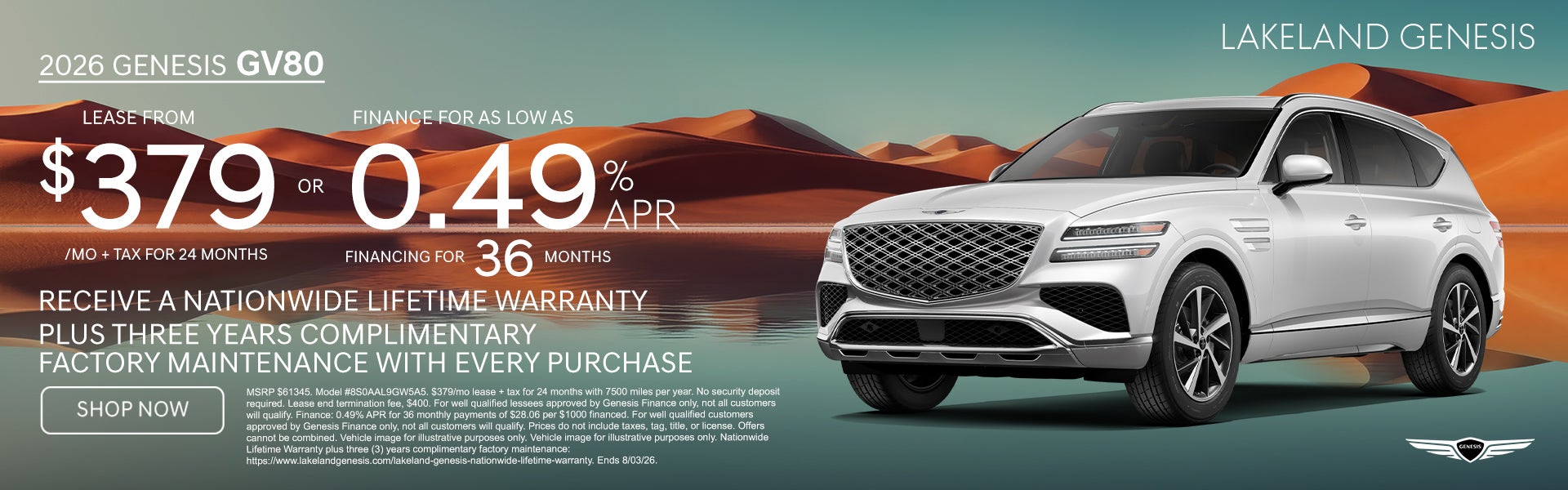2026 Genesis GV80 Lease from $379/mo