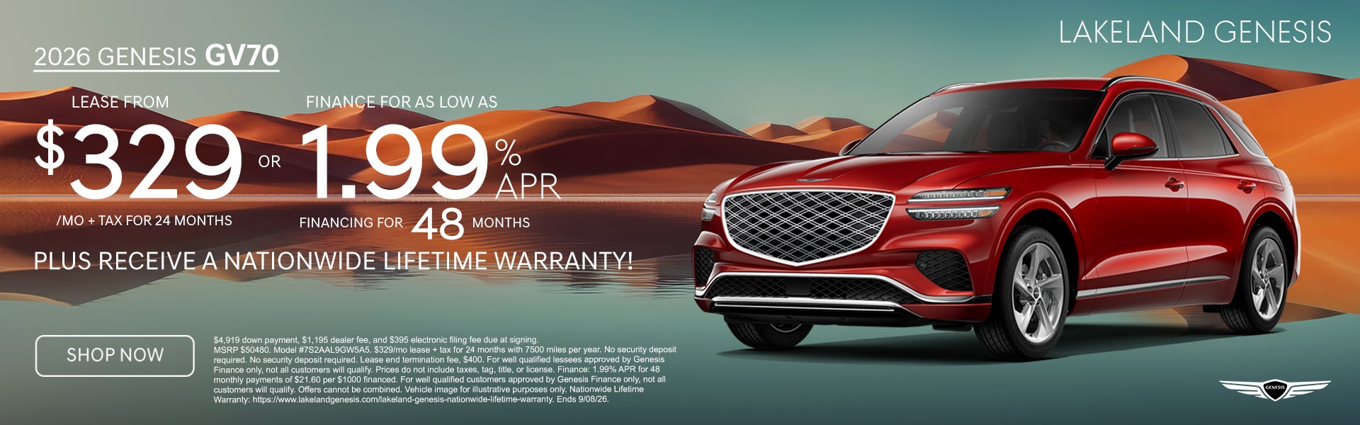 2026 Genesis GV70 2.5T Select Lease from $329 per month
