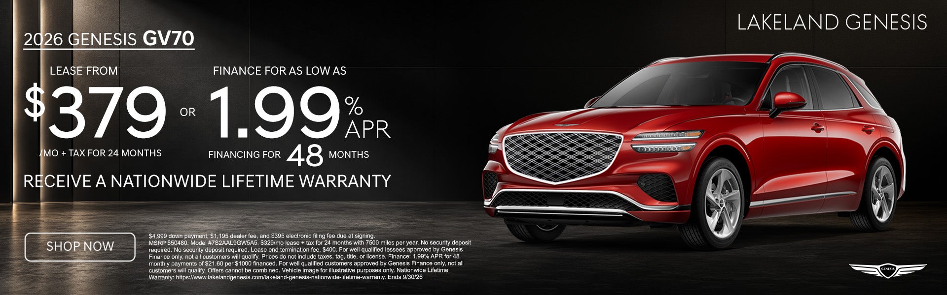 2026 Genesis GV70 2.5T Select Lease from $379 per month
