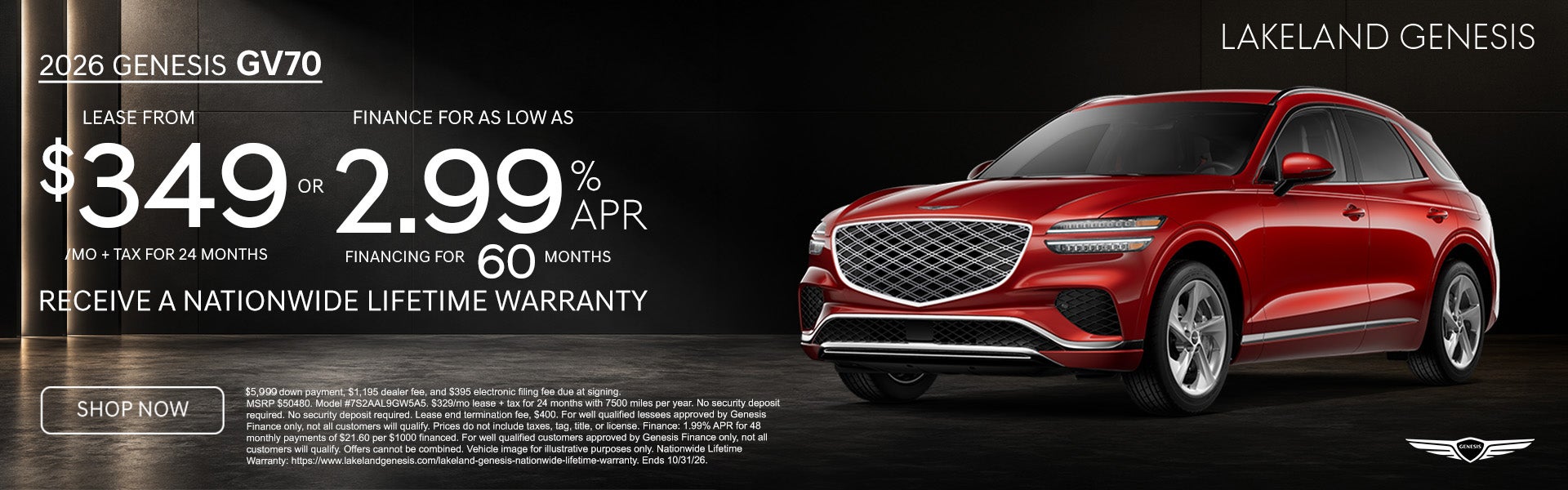 2026 Genesis GV70 2.5T Select Lease from $379 per month